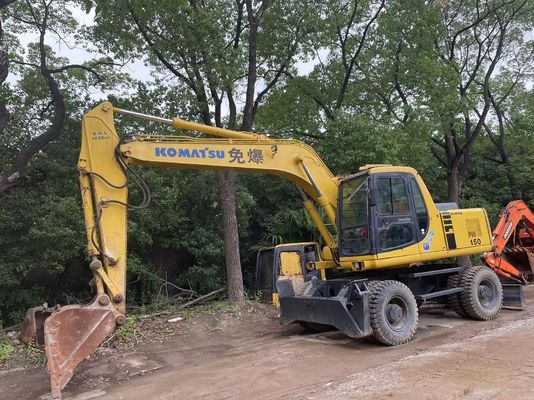 کمپکت ژاپن استفاده شده Komatsu Excavator PC150W-6 استفاده شده چرخ Excavator