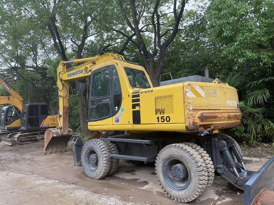 کمپکت ژاپن استفاده شده Komatsu Excavator PC150W-6 استفاده شده چرخ Excavator